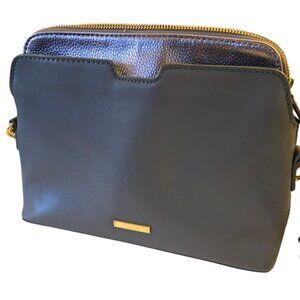 IMAN GREY & SHIMMERING ROSE 2-IN-1 CROSSBODY SMOOTH LEATHER  BAG GOLD LIKE NEW